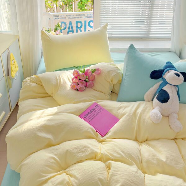 Class A Washed Cotton Four-piece Set Pure Color Duvet Cover Sheets - Image 7