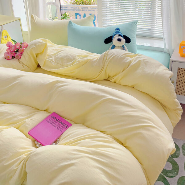Class A Washed Cotton Four-piece Set Pure Color Duvet Cover Sheets - Image 6