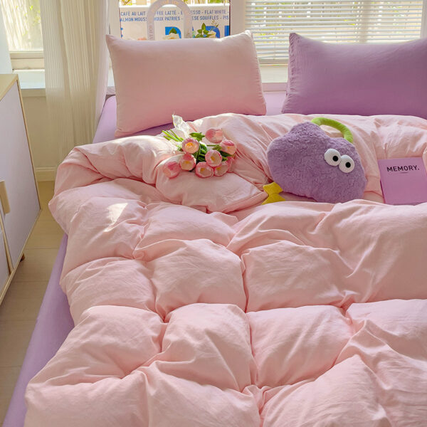 Class A Washed Cotton Four-piece Set Pure Color Duvet Cover Sheets - Image 9