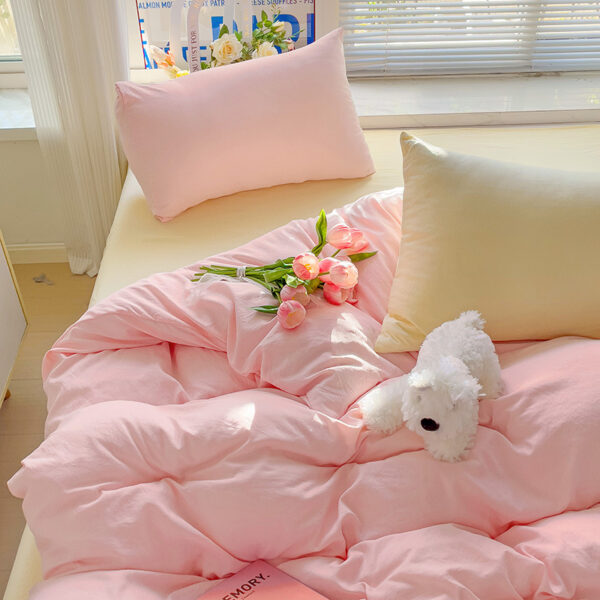 Class A Washed Cotton Four-piece Set Pure Color Duvet Cover Sheets - Image 3