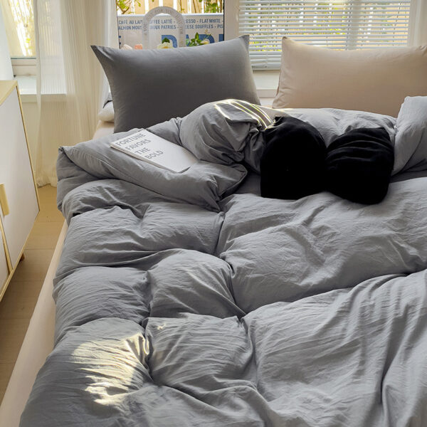 Class A Washed Cotton Four-piece Set Pure Color Duvet Cover Sheets - Image 4