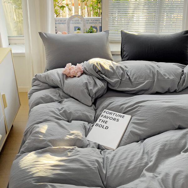 Class A Washed Cotton Four-piece Set Pure Color Duvet Cover Sheets - Image 10